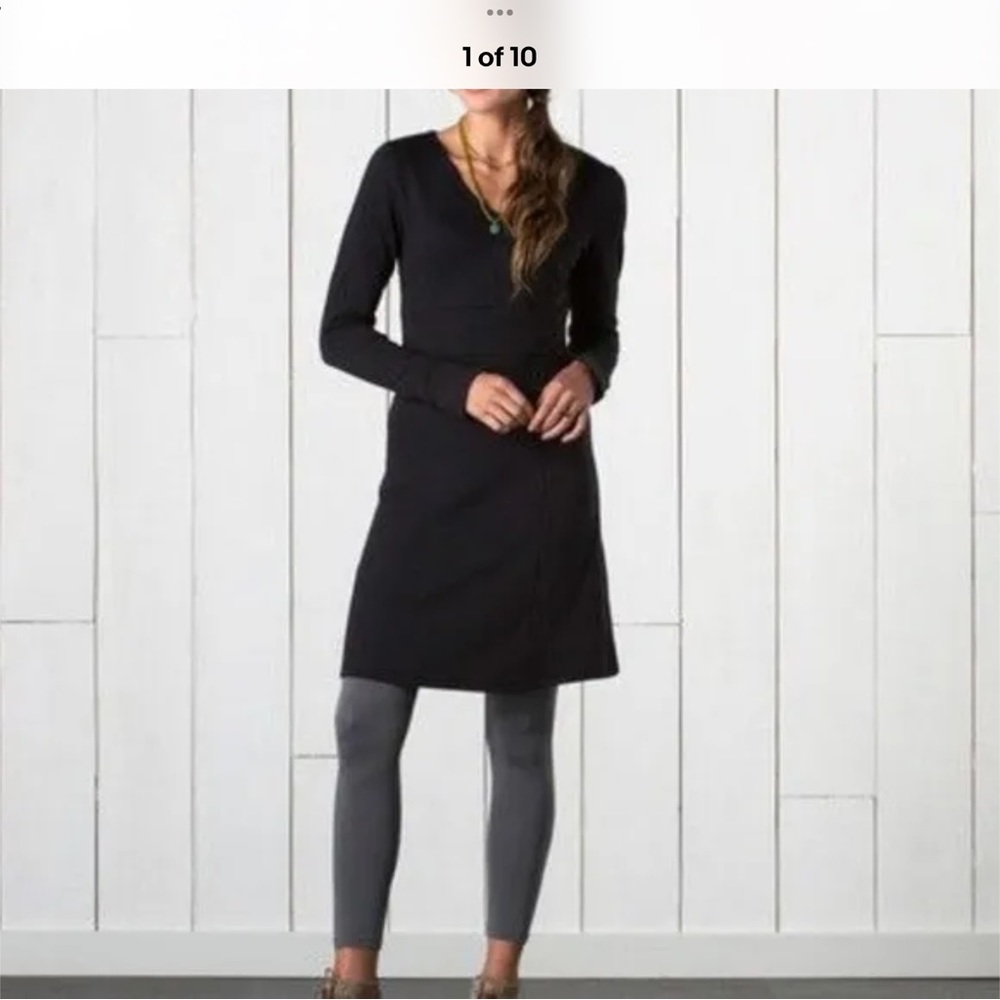 Horny Toad Finlay Long Sleeve Faux Wrap Pull Over Sweater Dress Heather Grey
